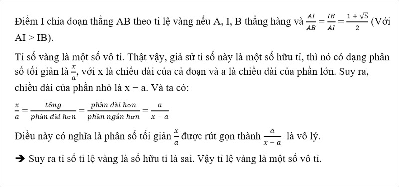 Cách chứng minh tỷ lệ vàng là số vô tỉ